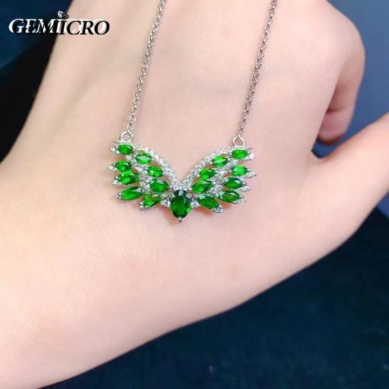 

Gemicro Natural Diopside with Real 925 Silver Pendant as Fashion Necklace for Women Lady Daily Wear Gift