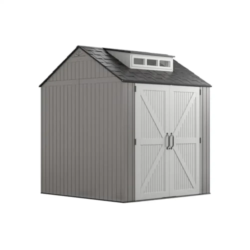 Outdoor Storage Shed 7x7 Ft Resin Gray Weather Resistant Organization Home/Garden/Lawn Tools/Mower/Bike with Double Wall 180