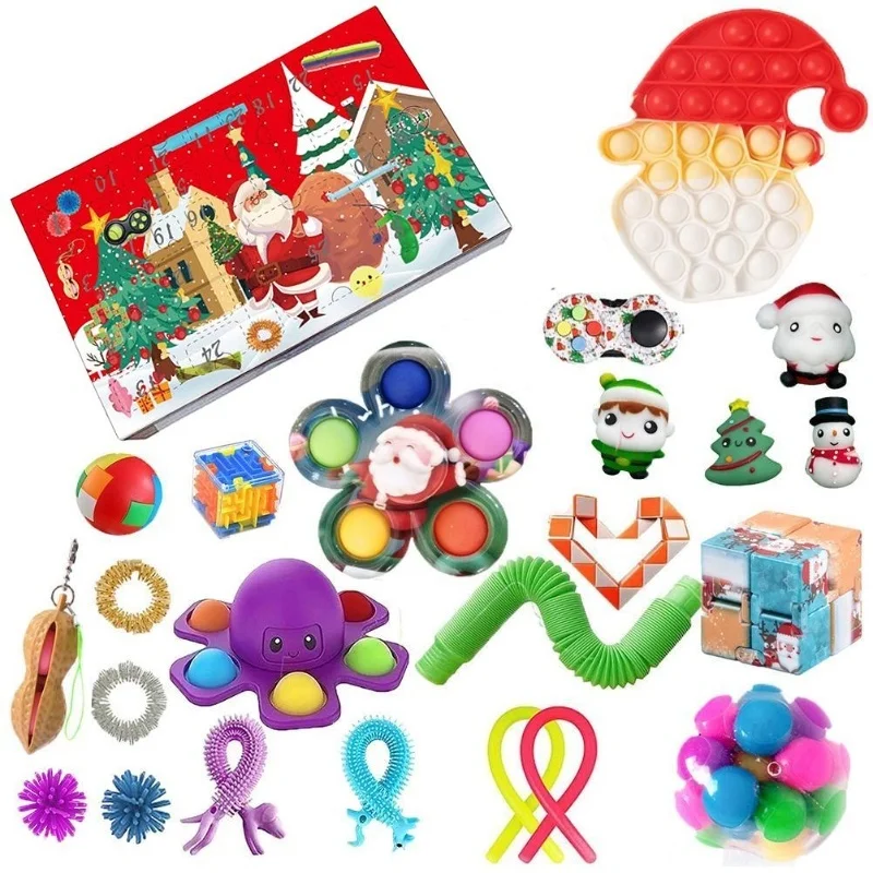 

Адвент-календарь 2021, 24-дневный рождественский календарь обратного отсчета, игрушки, наборы сенсорных игрушек с пузырьками, подарки-сюрпризы для детей