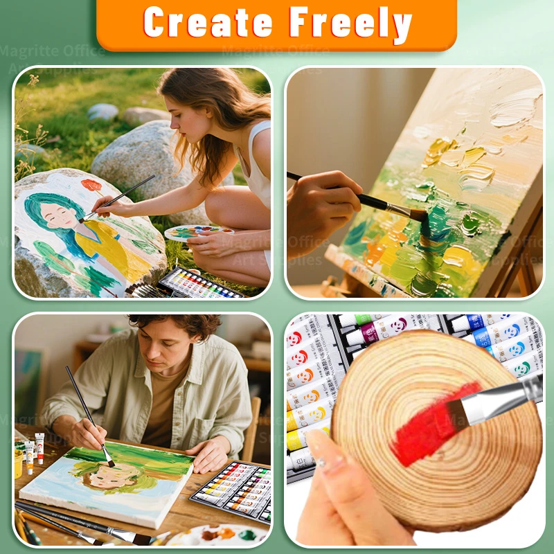 31/25/19 قطعة مجموعة طلاء الأكريليك جودة احترافية للفنانين، 24/18/12 ألوان-5 مللي/0.18 أونصة مع فرش للمبتدئين، الصخور، القماش