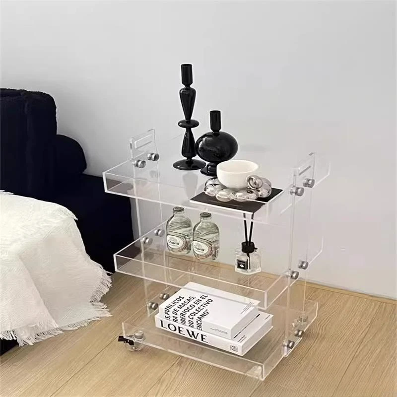 

Acrylic trolley ancient storage rack pulley movable tea table edge