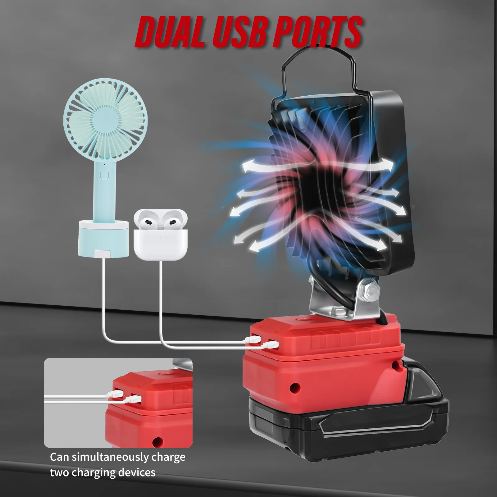 Luz de trabajo LED inalámbrica 27W 1400LM linterna reflector para exteriores con puerto USB dual para batería Milwaukee de 18V (sin batería)