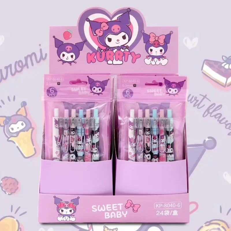 Sanrio 0.5mm Black Pen Anime Hello Kitty Kuromi Pochacco Retractable Cartoon Gel Pen Stationery for Kids Learning Supplies Gifts