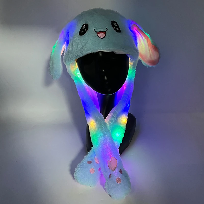 Chapeau de lapin en peluche brillant oreilles mobiles Cosplay chapeaux mignons casquette de lapin de noël en peluche lumineuse pour enfants femmes filles cadeau de noël
