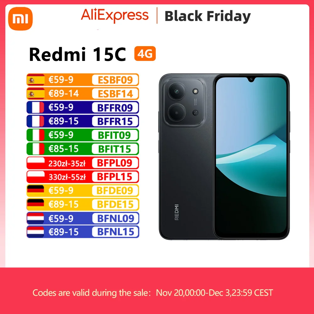 هاتف Xiaomi Redmi 15C، هاتف ذكي، شاشة 6.9 بوصة، 120 هرتز، MediaTek Helio G81-Ultra، بطارية 6000 مللي أمبير، كاميرا 50 ميجابكسل، IP64
