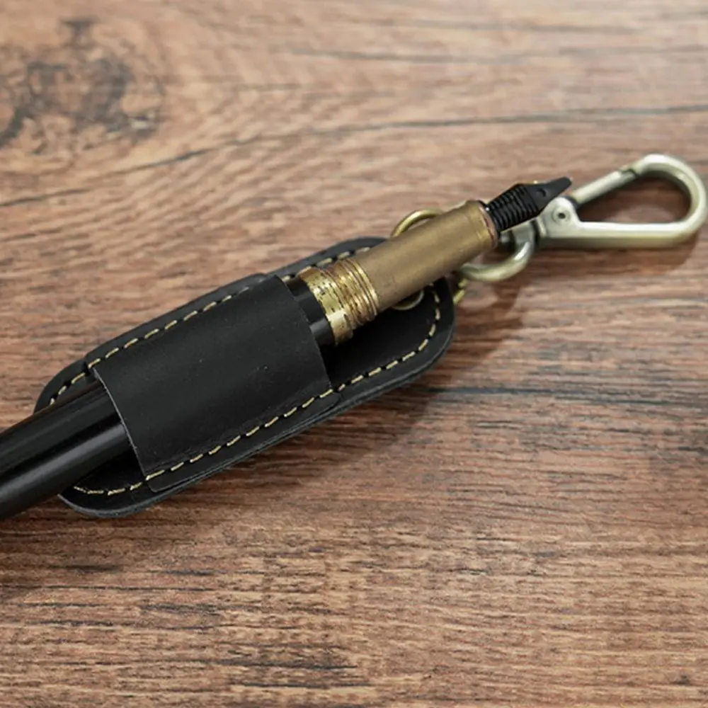 Luxury Genuine Leather Pen Case Portable Removable Pen Tray Pen Holder Keychain 1 Slot Clip Design Pen Pouch Keychain Office Use