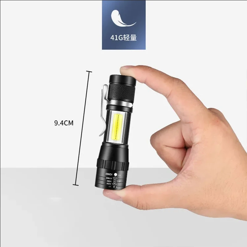 Torcia a luce COB T6 torcia a LED portatile ricaricabile batteria integrata Zoom Flash Light torcia di emergenza impermeabile a 3 modalità