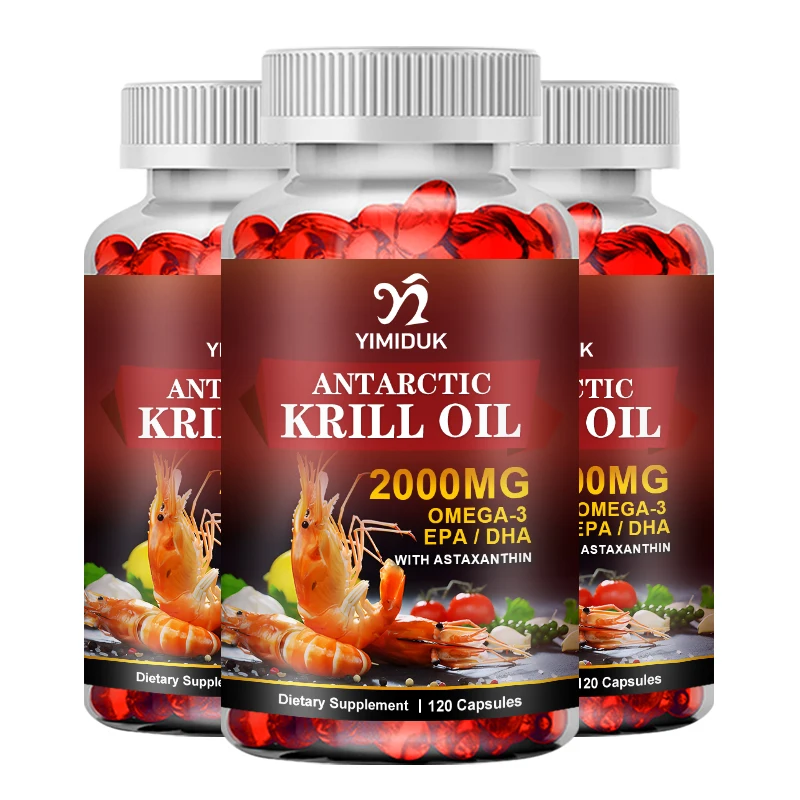 Antarctic Krill Oil 2000mg 120 Capsules, Omega-3 EPA, DHA, with Astaxanthin Supplement Sourced from Red Krill, Maximum Strength