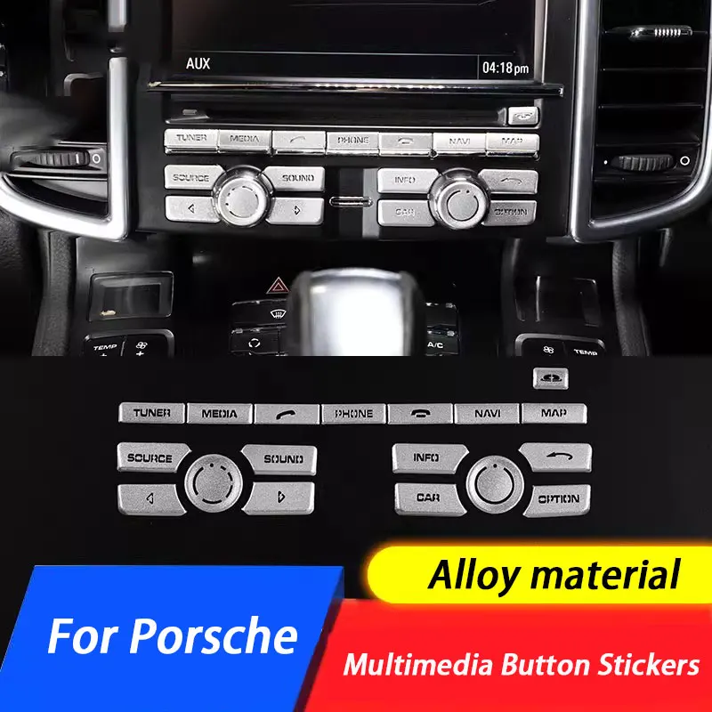 

For Porsche Macan Cayenne 911 Cayman Boxster Aluminum Alloy Silver Car Multimedia Button Trim Interior Accessories