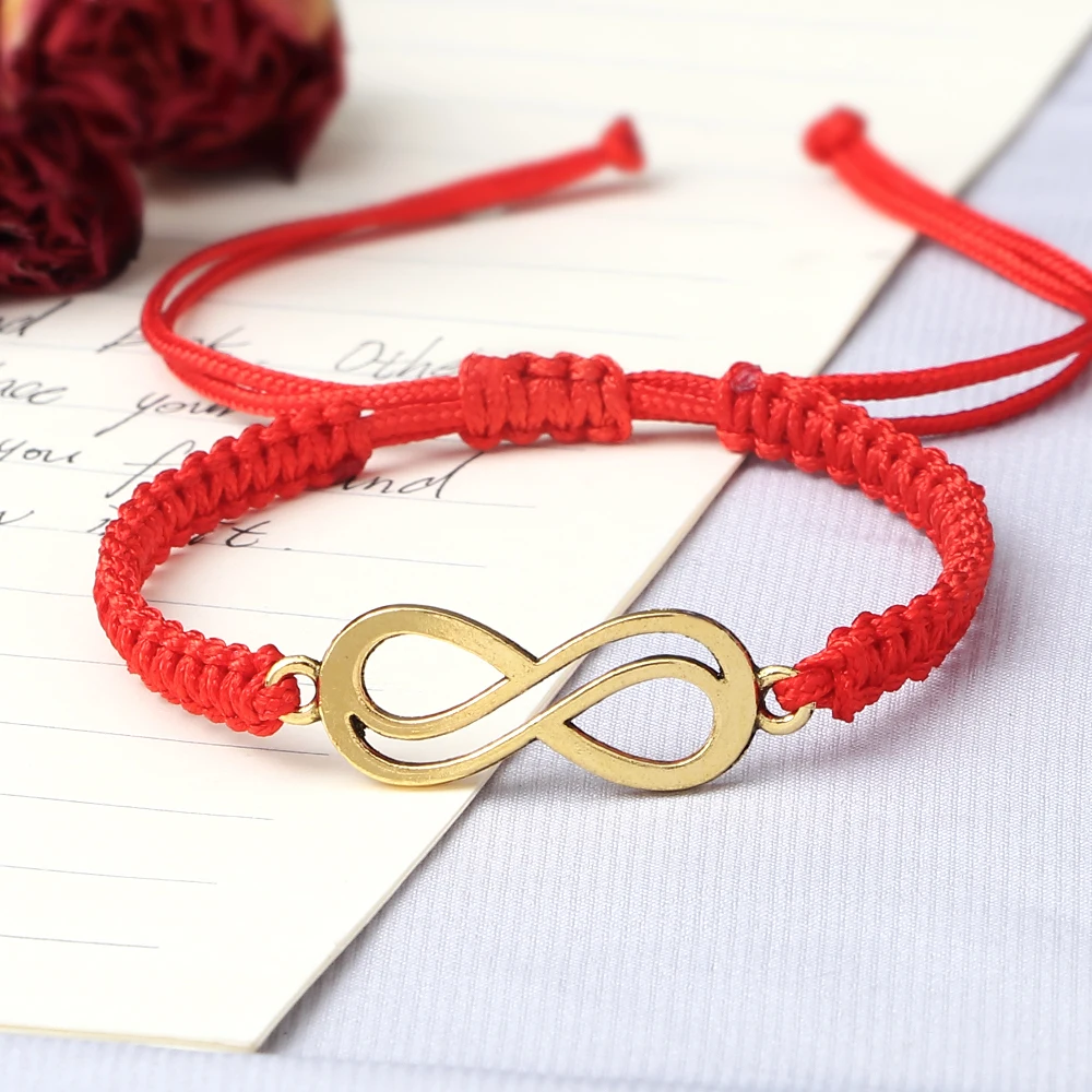 Alloy Infinity Braided Bracelet Red Black Thread Adjustable Handmade Lucky Bracelets & Bangles Men Women Yoga Charm Jewelry Gift