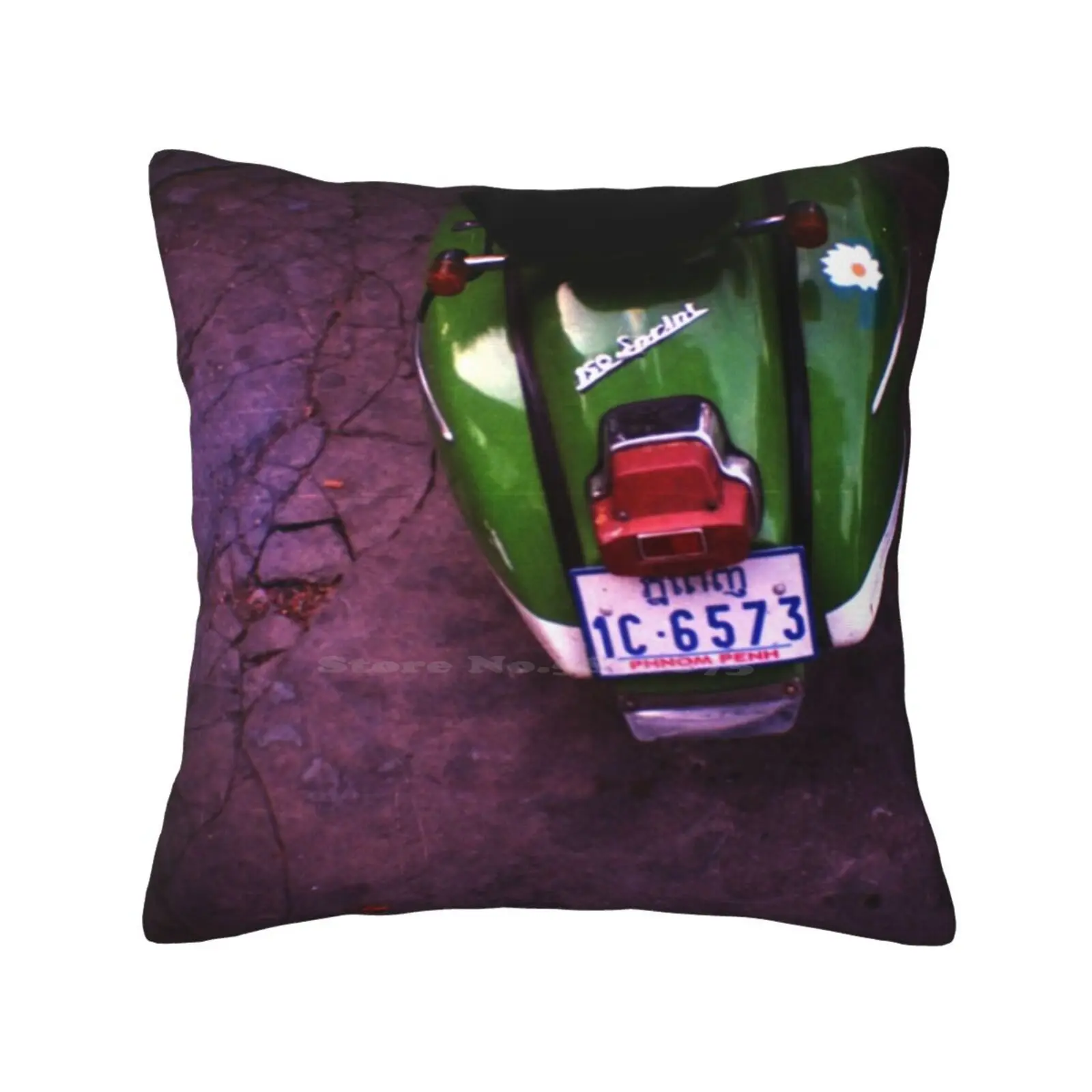 , Phnom Penh , Cambodia Throw Cushion Pillow Cover Retro Scooter Cambodia City Urban Street Square Hipster Diana Lomography