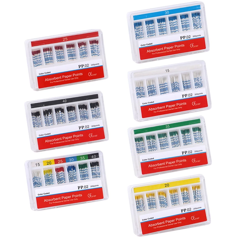 Dental Absorbent Paper Points With Scale 02 15-40# Root Cancel Endodontics Gutta Percha Cotton Fiber Tips Dentist Tools