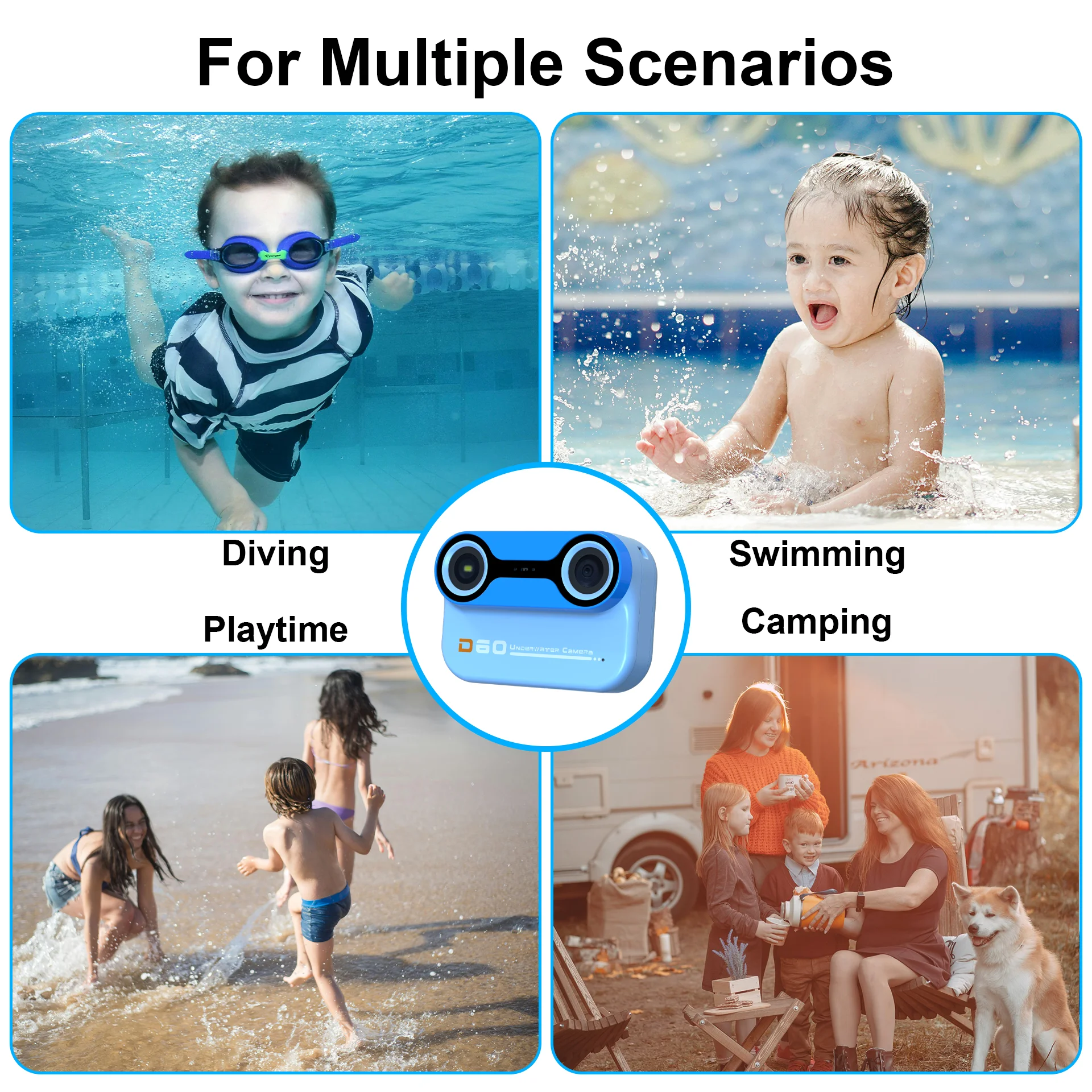 Waterdichte camera voor kinderen, IP68 onderwatercamera, geschikt voor kinderen van 3-12 jaar oud, high-definition digitale ca