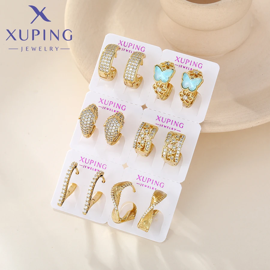 Xuping Jewelry Trendy New Fashion Copper Alloy Mixed Earrings Group Light Gold Color for Women Jewellery Gift