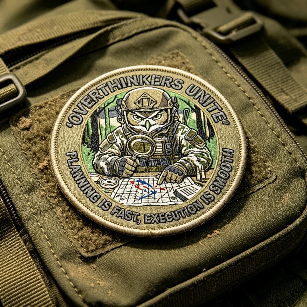 Overthinkers Unite Tactical Owl Map Planning Embroidered Patch Hook and Loop Military Morale Patch For Backpack Vest Applique