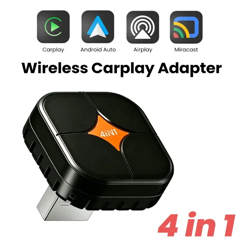 4-in-1 Dongle Wireless CarPlay Adapter for Android Auto, Mirror Link, For Ios18+ Carplay Airplay Screen Mirroring, Plug & Play