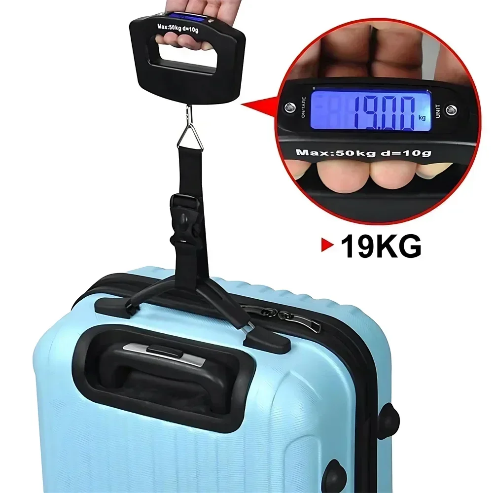 50kg/110lb Portable Scale LCD Digital Luggage Suitcase Scale Handled Travel Baggage Bag Fish Weighting Hook Hanging Scales