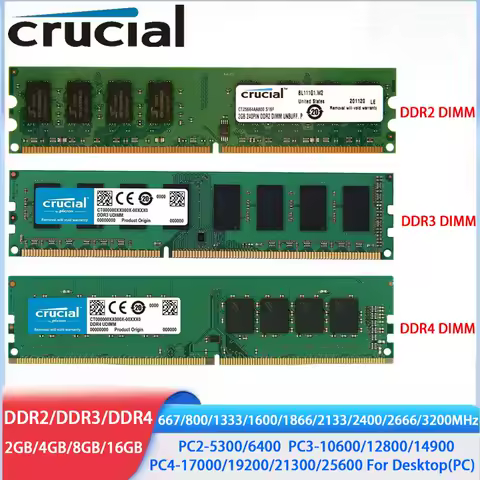 Crucial Memoria DDR4 DDR3 DDR2 2GB 4GB 8GB 16GB 32GB 3200MHz 2666 2133 2400 1866 1600 1333 667 800MHz PC Desktop DIMM RAM Memory
