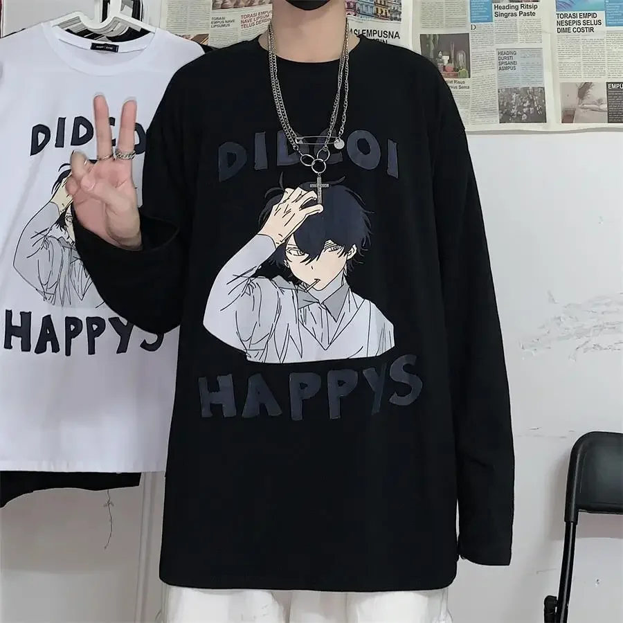 

Spring Tshirt for men streetwear 2025 Korean Fashion printing Oversized Thin Top Harajuku O-neck Long-sleeve Tees Couple t-shirt