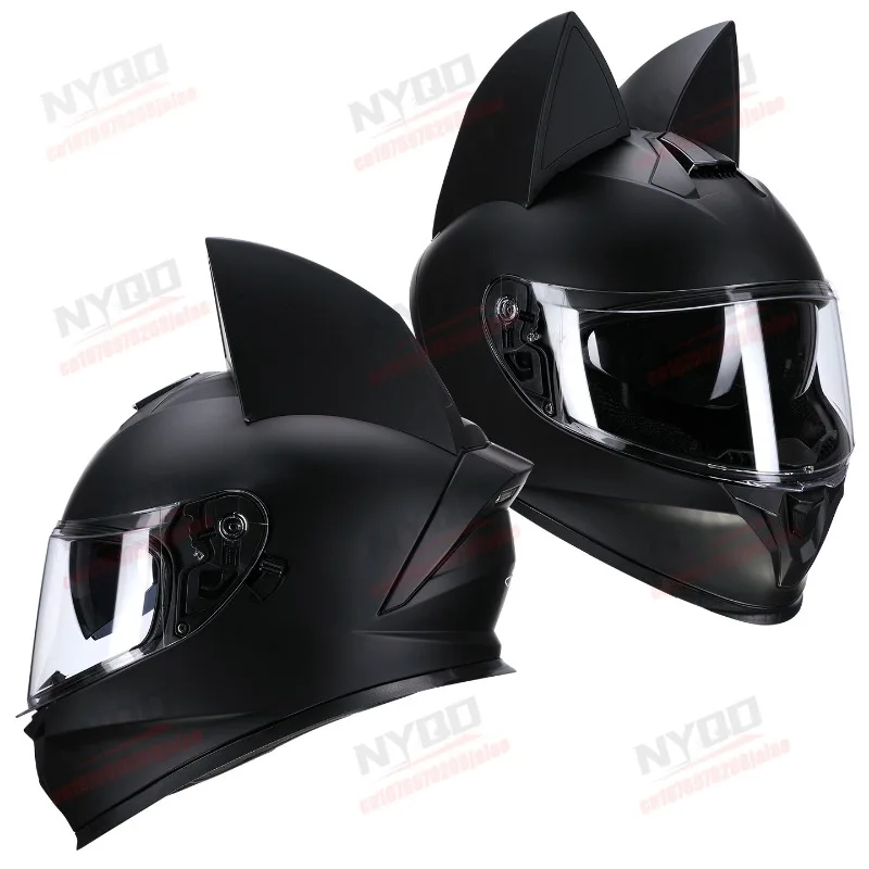 Motorcycle Full Face Helmet for Women White and Pink Cat Ear Helmet DOT Approved Men's All Season Off-road Safety Helmet - view 4