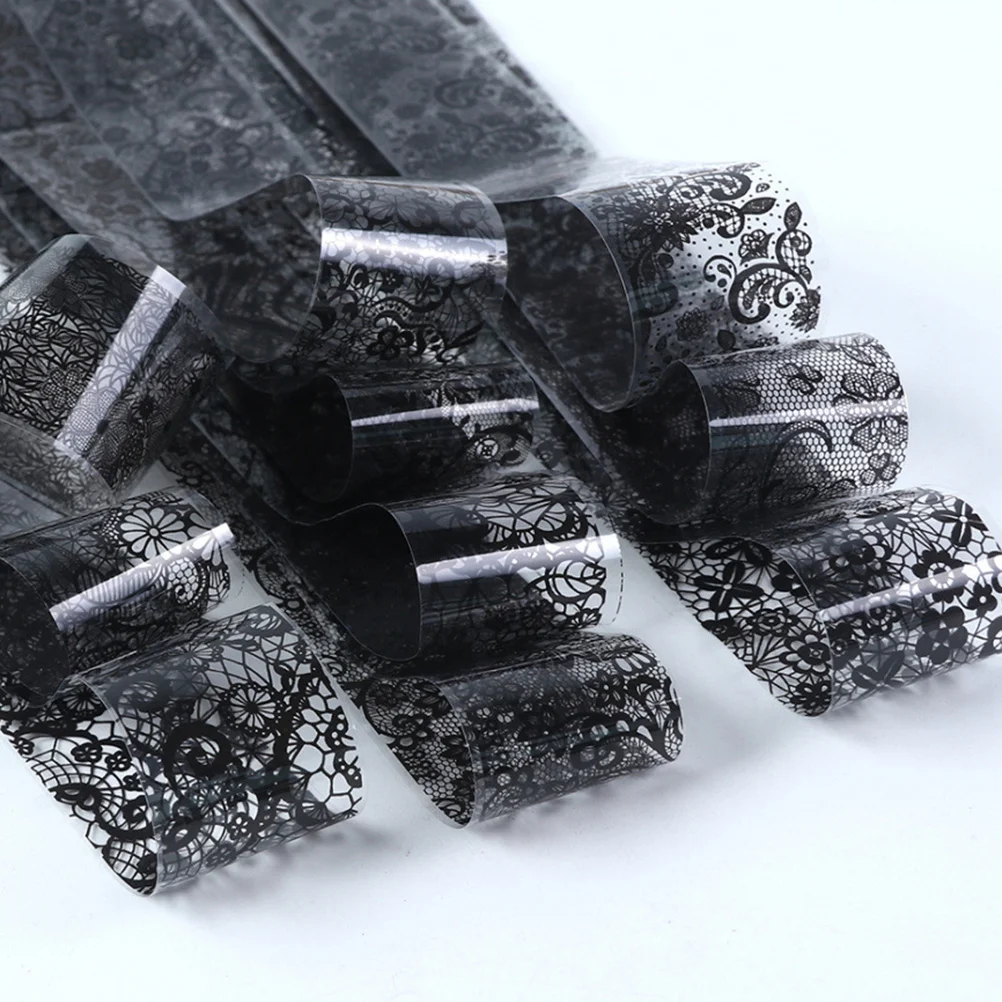 ملصقات أظافر دانتيل DIY 20 لفة باللون الأسود والأبيض وصناعة متقنة ومظهر جذاب وسهل تطبيق حفلة رقائق الضغط #5