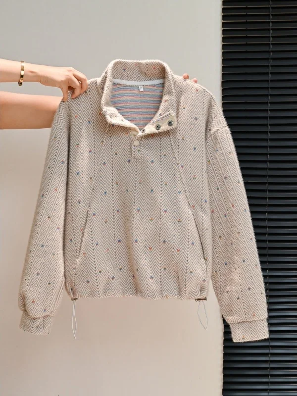 Thickened  Scarf Hoodie Women's Autumn Winter Loose Fit Long Sleeve Stand Collar Casual Comfortable Stylish Top