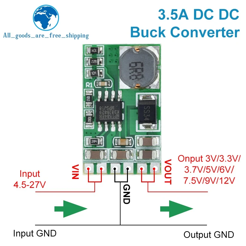 TZT 3.5A DC-DC Converter Module Buck Step-Down Voltage Regulator Board 4.5V-27V to 3V 3.3V 3.7V 5V 6V 7.5 9V 12V DD2712sa