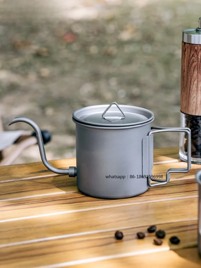 Pure Titanium Hand-brewed Coffee Pot, Thin Mouth Brewing Pot, Household Outdoor Coffee Pot, Portable and Removable Spout