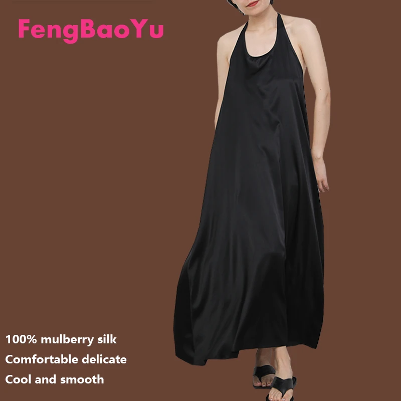 

Женское платье из натурального шелка Fengbaoyu — простое и элегантное длинное платье, гладкое и мягкое, прохладное и удобное для отдыха