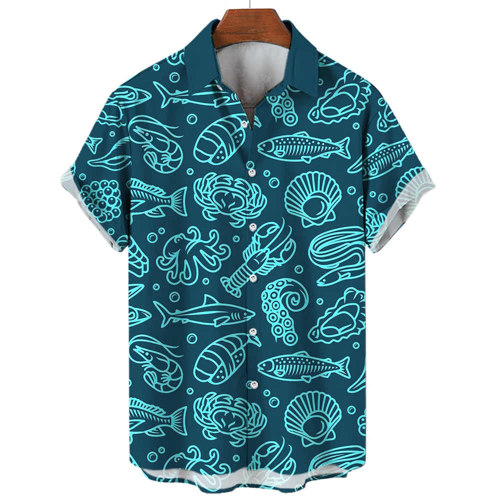 Hawaiian Shirts for Men Casual Tees Sea Life Pattern Short Sleeve Top Summer Fashion Shirt  Octopus Print T-Shirt Men\'s Clothing