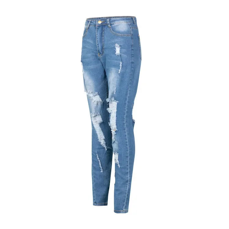 Diskon Besar Jeans Robek Biru Tua Wanita Jeans Denim Skinny Pinggang Tinggi Mode Celana Pensil Ramping Melar S-3XL Pengiriman Drop