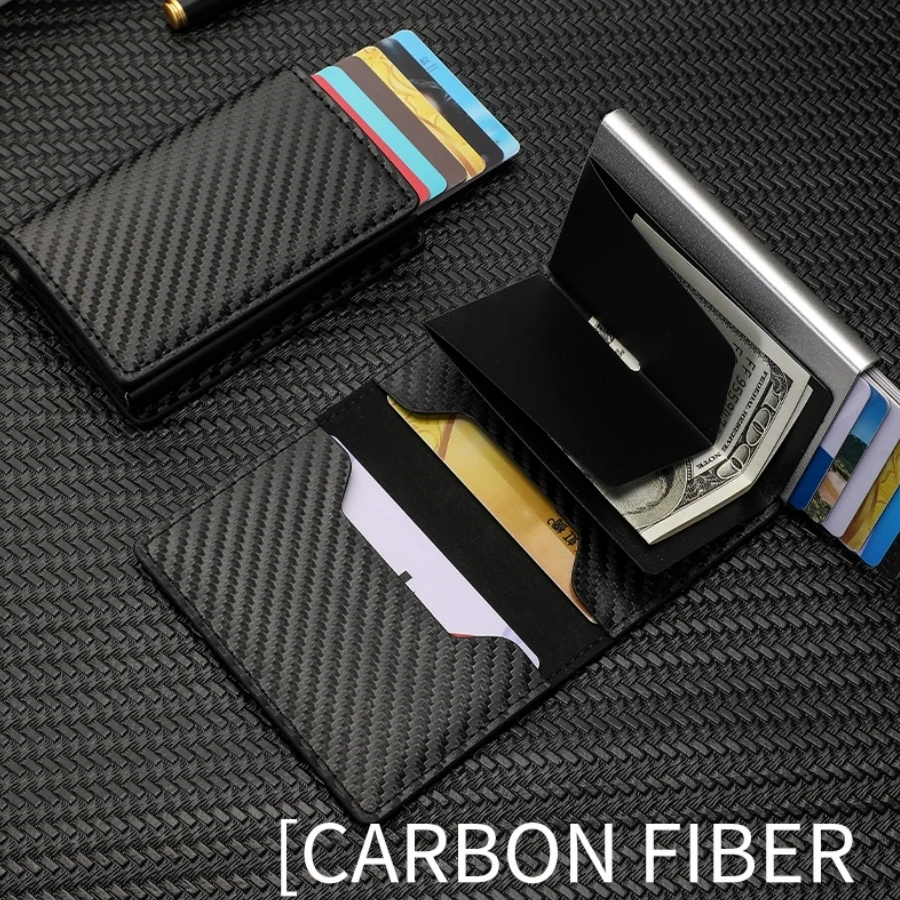 

Carbon Fiber Credit Card Holder Wallet Men Rfid Smart Meral Thin Slim Pop Up Minimalist Wallet Small Black Purse Metal Wallet
