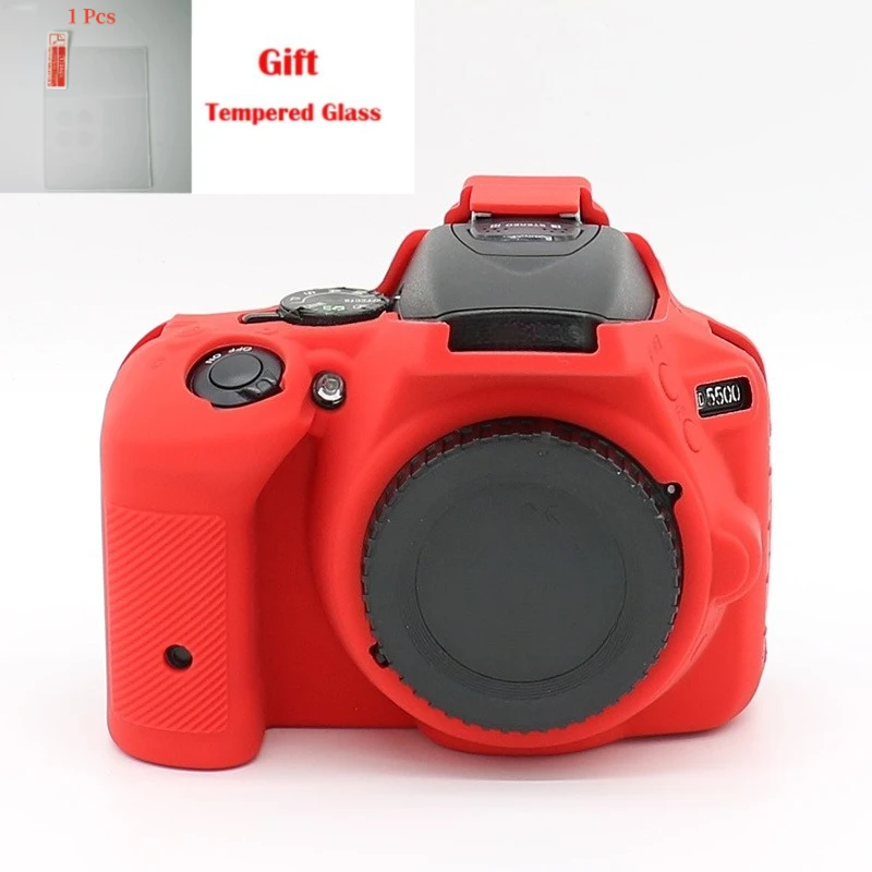 Silicone Cover Case soft protective case For Nikon D5500 D5600 Protective Rubber case Waterproof cover+1PCS Free Tempered Film