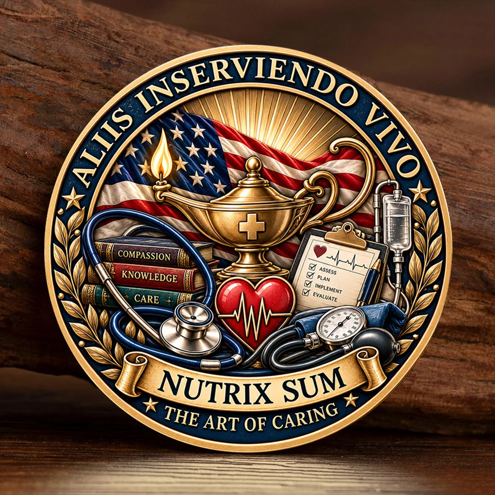 Nursing Medical Gold Plated Souvenir Coin Latin Slogan Nurse Prayer Coin Stethoscope Heart Eagle Pattern Commemorative Coin