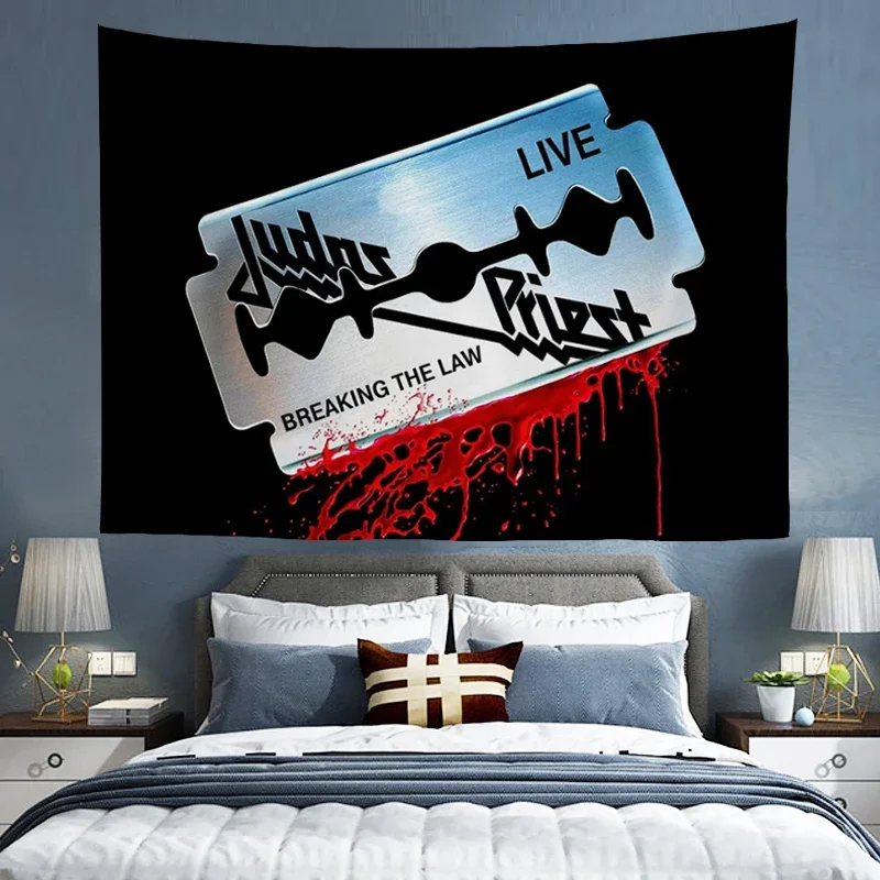 

Art Tapestry Judas-Priest Band Wall Hanging Bedroom Decor Music Decoration Headboards Tapestries Home Aesthetic Wallpaper Custom