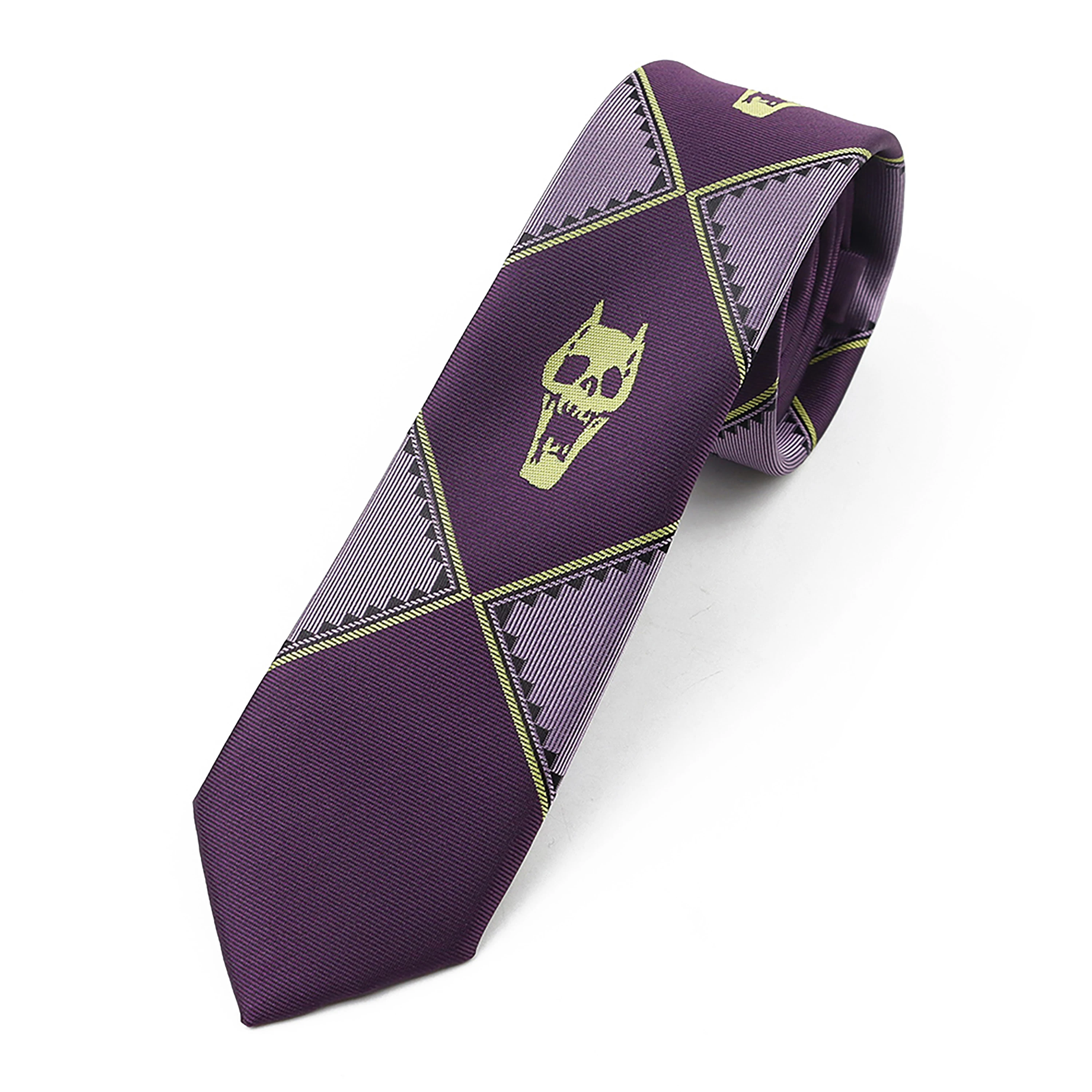 Hot Sale Green Purple Black Color Anime JoJo Tie Kira Yoshikage Halloween Cosplay Costume Skull Pattern Tie Prop Party Accessory