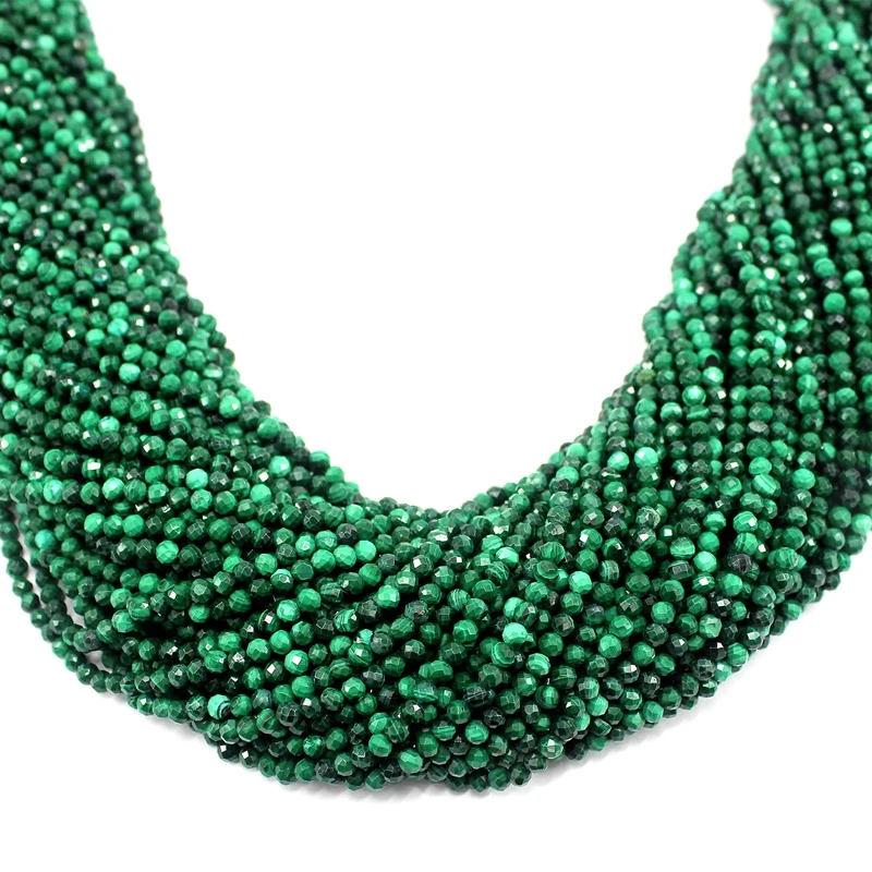 Natural Faceted Malachite High Quality Loose Round Beads 2/3/4MM 38CM For Jewelry Making DIY Bracelet Necklace Accessories