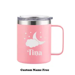 Personalized Kids Mugs, Stainless Steel Kids Cups with Handle, Lid and Straw, Choose Custom Image and Text 12 oz Engraved Mug