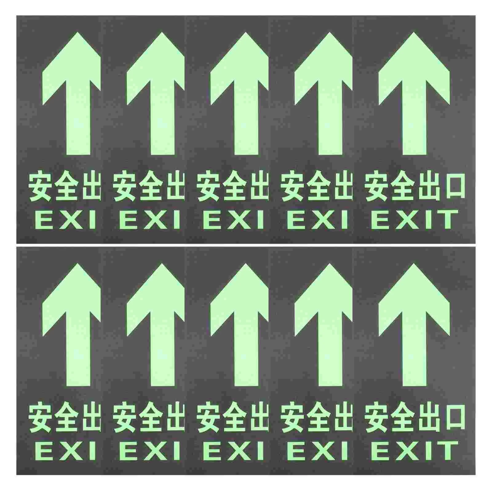10 Pcs Directional Sign Sticker Glow-in-the-dark Safety Signs Luminous Outdoor UV Stickers