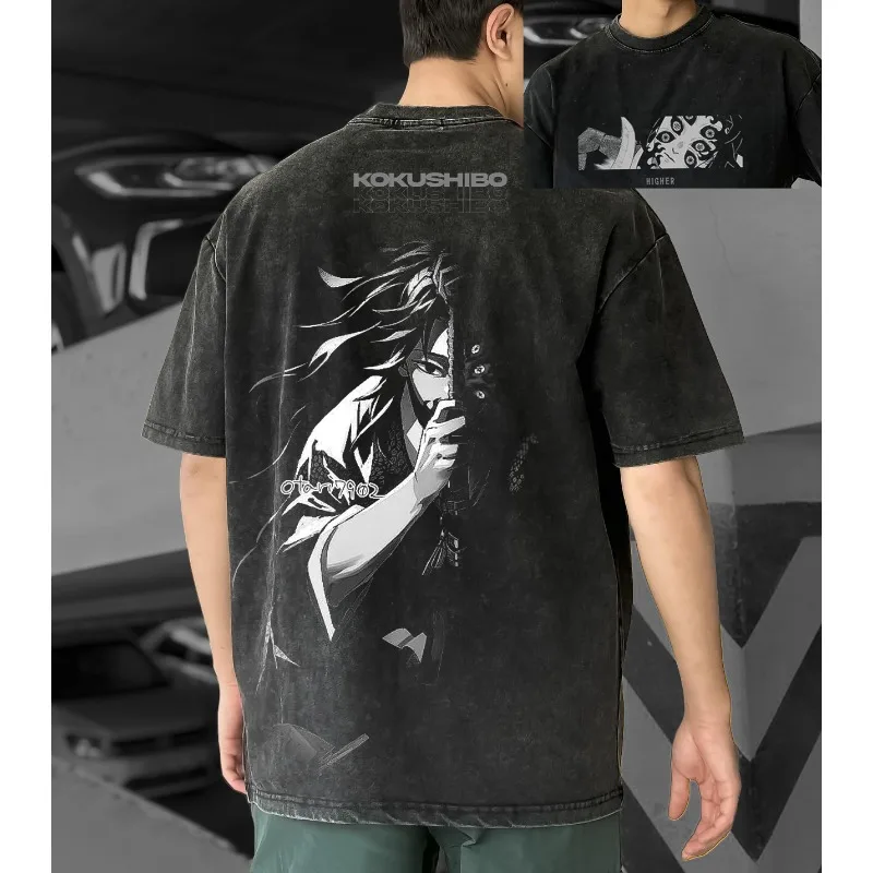 

Летние мужские стираемые футболки японского аниме Demon Slayer Kokushibo, одежда с принтом Harajuku Y2K, большие хлопковые топы с короткими рукавами