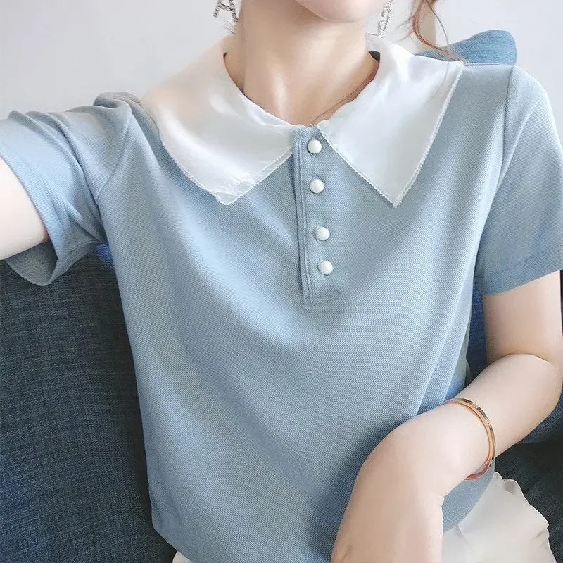 เสื้อโปโลแขนสั้นคอTเสื้อผู้หญิงSlimผู้หญิงTshirt Clearance Tee Y2kแฟชั่นเกาหลี 2025 คุณภาพสูงผู้หญิงเสื้อผ้า