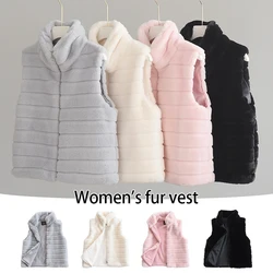 Women Autumn Imitation Fox Fur Sleeveless Coat Elegant Winter Warm Faux Fur Vest Jacket Female Fake Fur Waistcoat Outwear