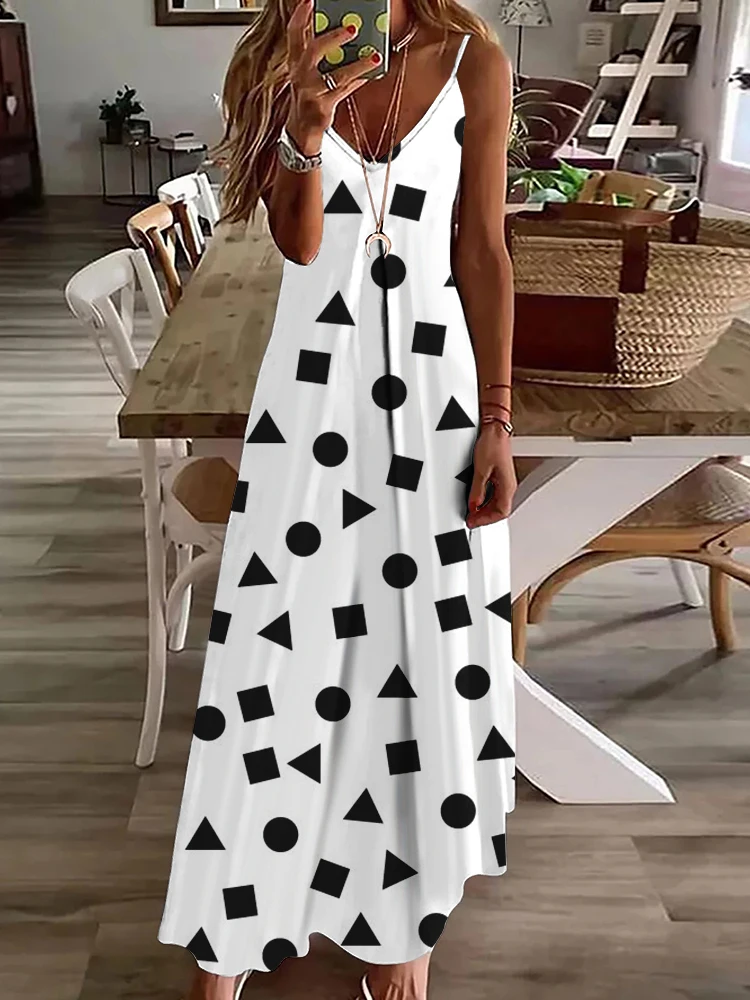 

2025 New Summer Daily Casual Women's Sleeveless Dress Geometric 3D Printed Women's Long Dress Urban Street Ladies Elegant Dress