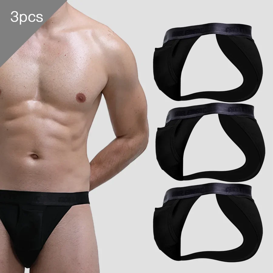 3pc Men's bullet split briefs vein briefs breathable U convex spermatic cable ice silk scrotal support varicose shorts