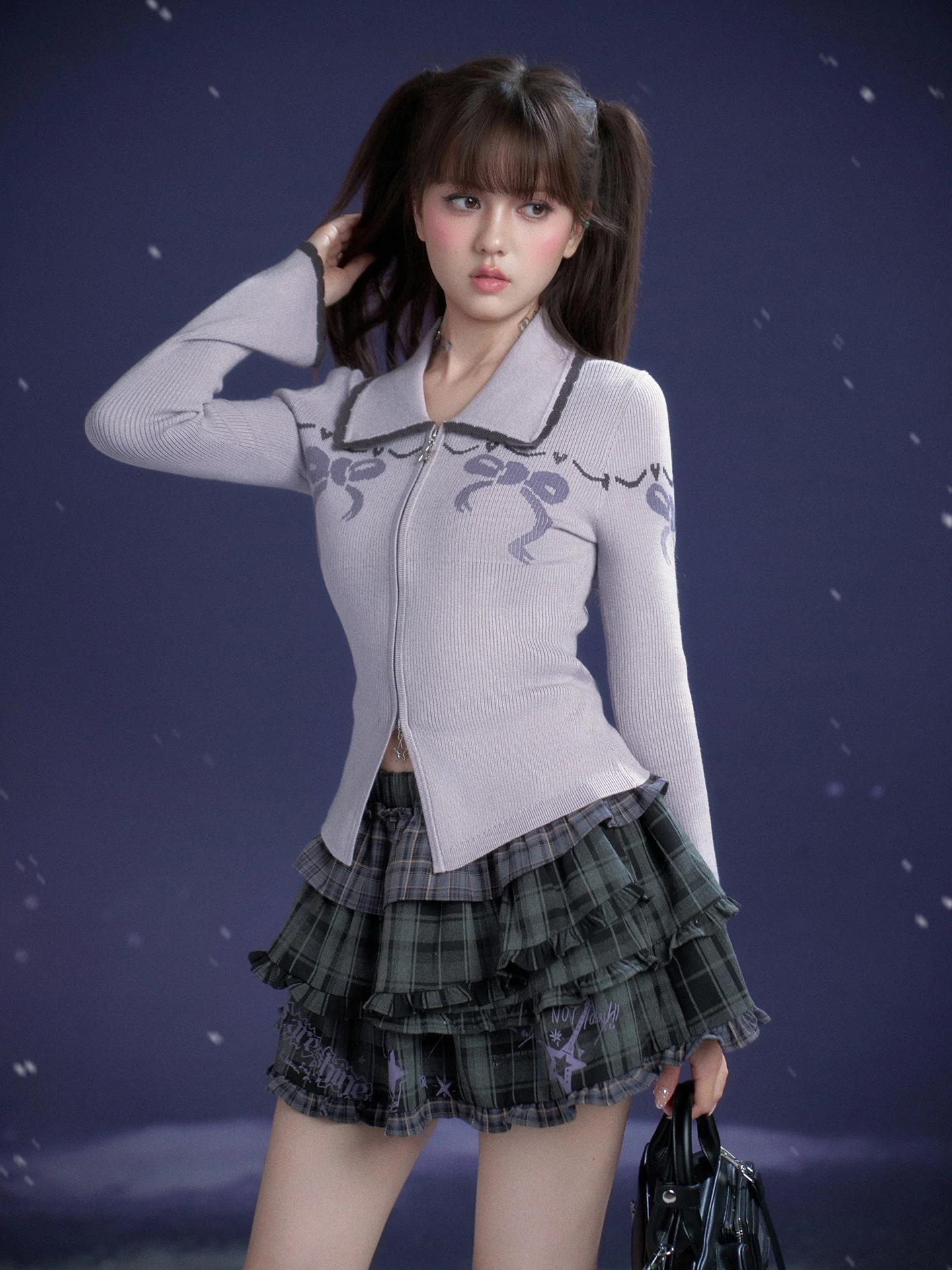 

Sweet Princ Sle Knitted Cardigan with Knot Soft Medium Gauge Knit ort Length Warm Casual Wear Pastel Purple