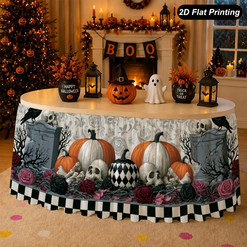 One-piece 2D flat Halloween tablecloth - Pumpkin Crow Buffalo pattern tablecloth - Suitable for home kitchenzyc
