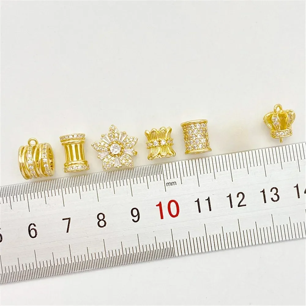 

14-каратное золото, инкрустированный цирконием, цветок любви, двухрядная перегородка, ведро, бусина, ручная работа, сделай сам, браслет-нитка, ювелирный материал, аксессуары