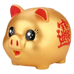 Golden Cute Plastic Pig Bank Small Coin Money Cash Collectible Saving Box Desktop Decoration for Kids Gift