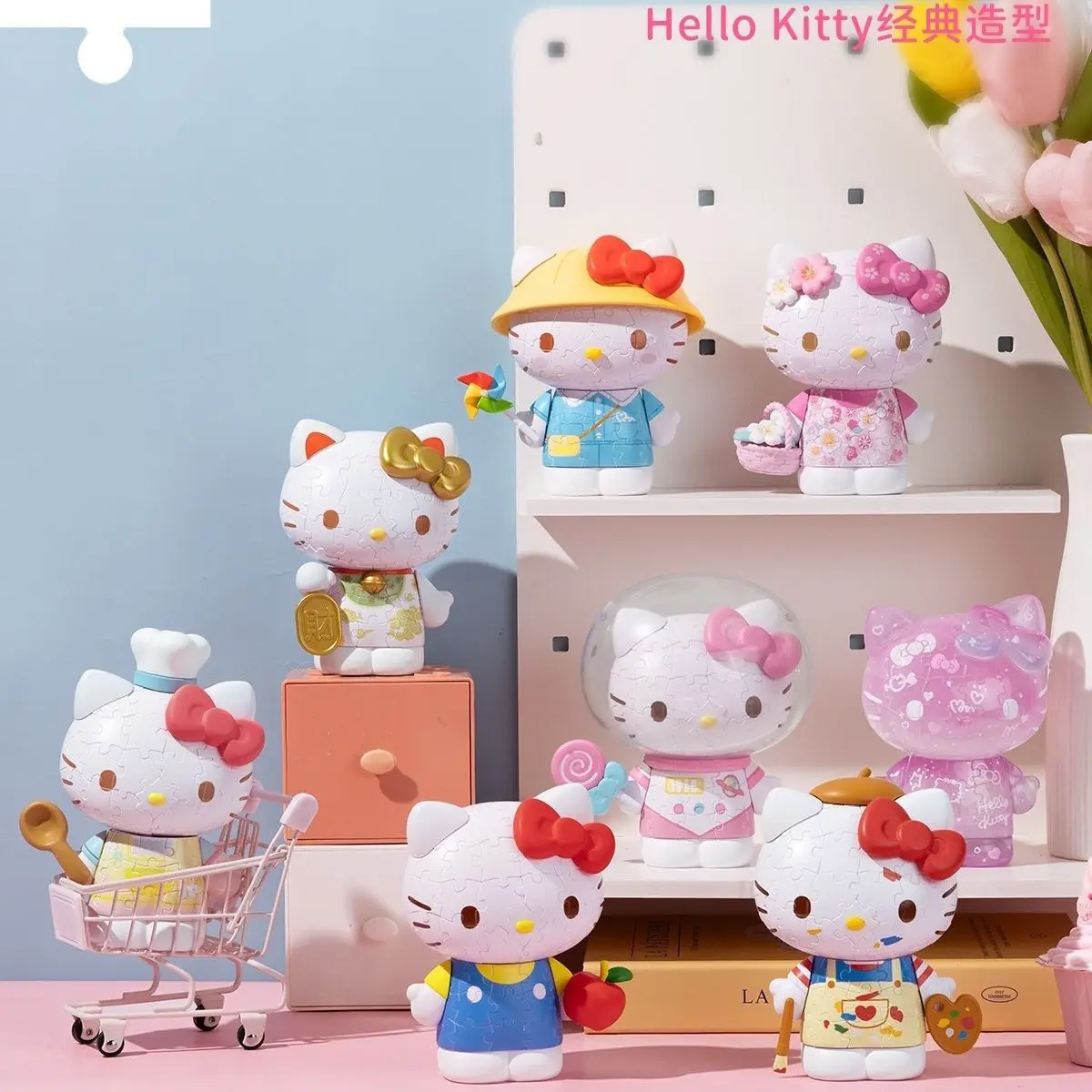 3D-JP Kawaii Sanrio Hello Kitty 50th Anniversary Series Anime Figurines Ornaments Hellokitty 3D DIY Toys For Girls Birthday Gift