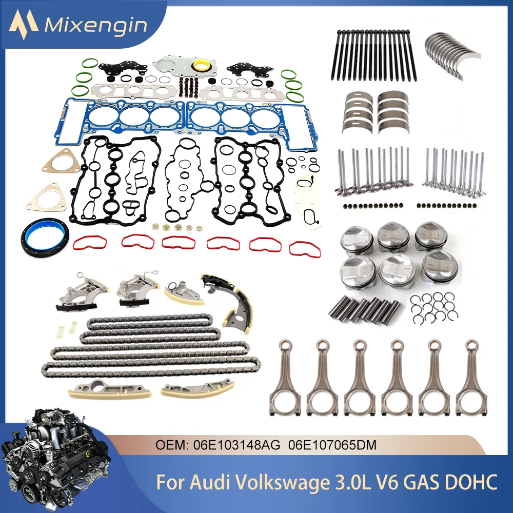 Engine Piston Connecting Rod Bearing Head Full Gasket Set & Timing Kit CJT CAJ For Audi A4 A5 A6 A7 A8 S4 S5 Q5 Q7 3.0 L V6 GAS